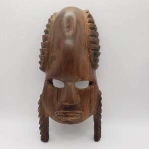 Hand Carved Wooden Folk Art Native American Style Tribal Face Mask Vintage 7.5"